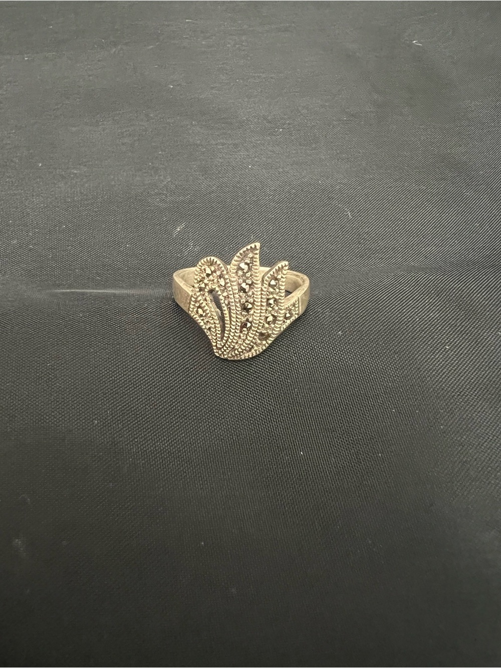 Sterling Silver Marcasite Leaf Cluster Ring - Silver